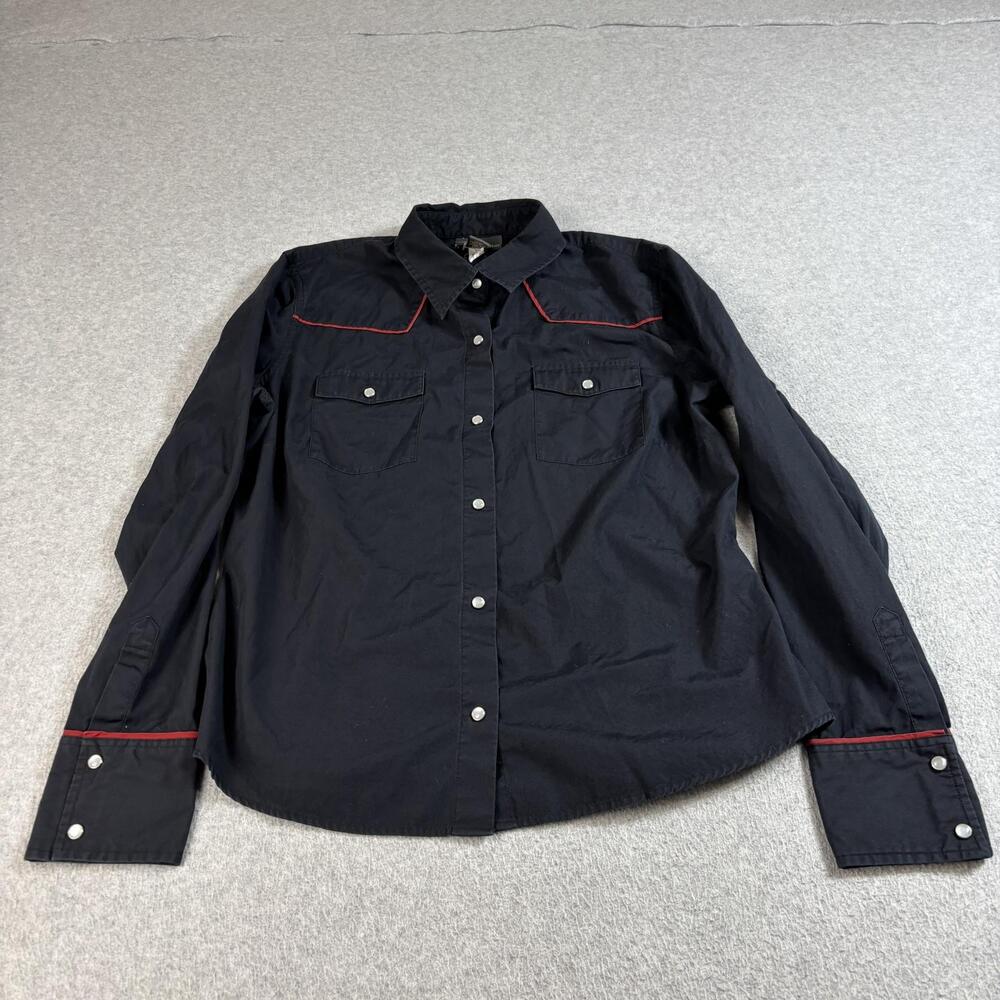 Vintage Banana Republic Shirt Woman Large Black Southwest Pearl Snap Western